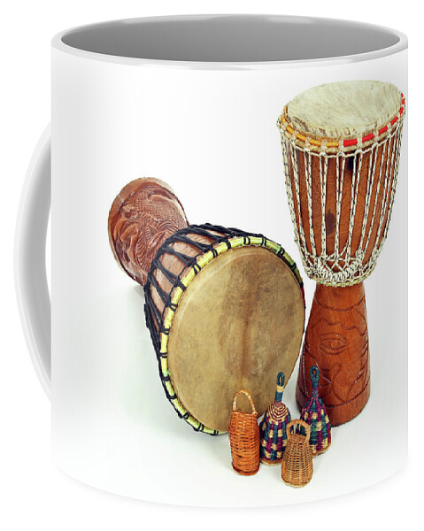 Djembe Coffee Mug featuring the photograph Djembe drums and caxixi shakers by GoodMood Art