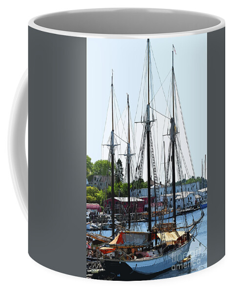 New-england Coffee Mug featuring the digital art Docked Masts by Kirt Tisdale