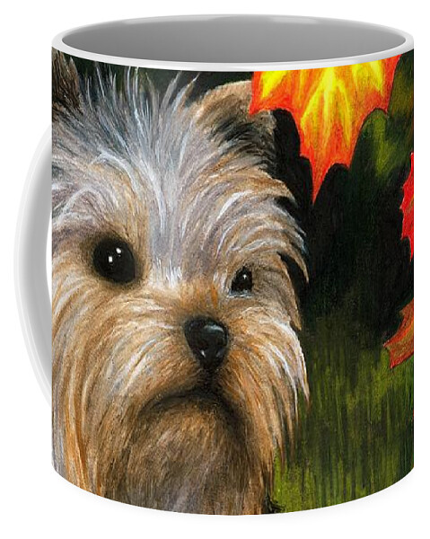 Dog Coffee Mug featuring the painting Dog 78 Yorkshire by Lucie Dumas