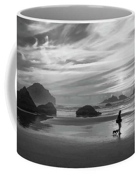 Landscapes Coffee Mug featuring the photograph Dog Walker BW by Steven Clark