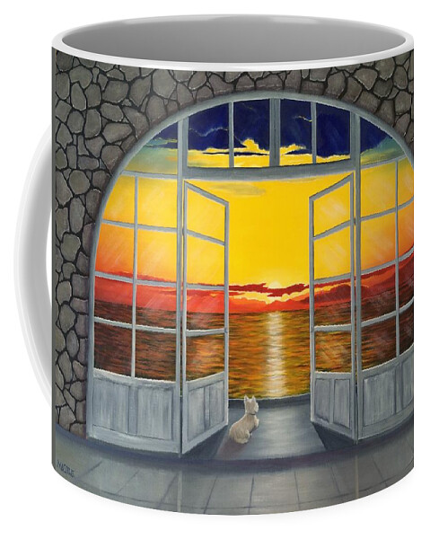 Seascape Coffee Mug featuring the painting Dog With A View by Marlene Little
