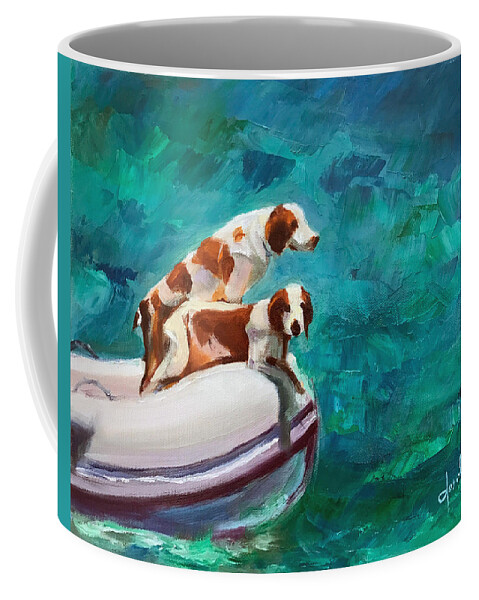 Hope Town Coffee Mug featuring the painting Doggy Boat Ride by Josef Kelly