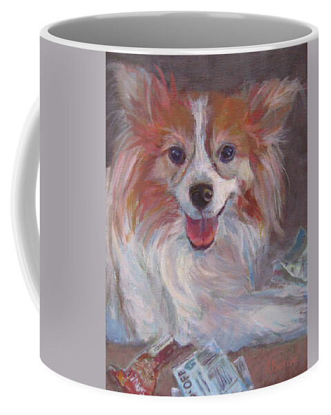 Pet Coffee Mug featuring the painting Doggy Likes To Play with Coupons by Robie Benve