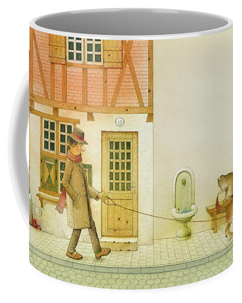 Dog Life City Old Town Street Cat House Illustration Children Book Drawing Animals Coffee Mug featuring the painting Dogs Life10 by Kestutis Kasparavicius