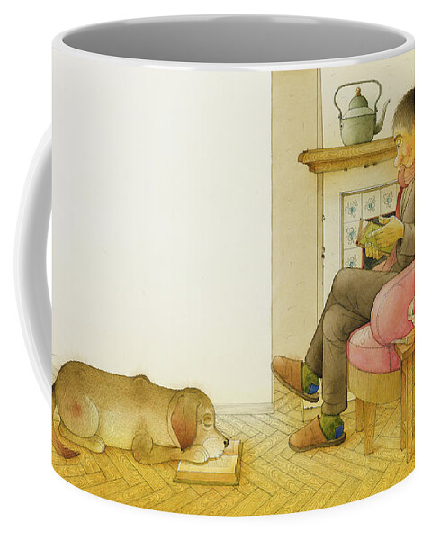 Dog Life Lifestyle Room Apartments Armchair Book Reading Illustration Children Drawing Animals Apples Coffee Mug featuring the painting Dogs Life13 by Kestutis Kasparavicius
