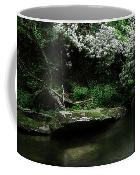 Fresh Rhododendron Coffee Mug featuring the photograph Rhododendron Along The River by Mike Eingle