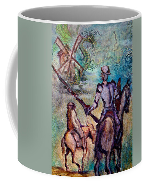 Don Quixote Coffee Mug featuring the painting Don Quixote with Dragon by Kevin Middleton