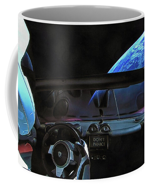 Dont panic - Tesla in Space Coffee Mug by SpaceX - Fine Art America