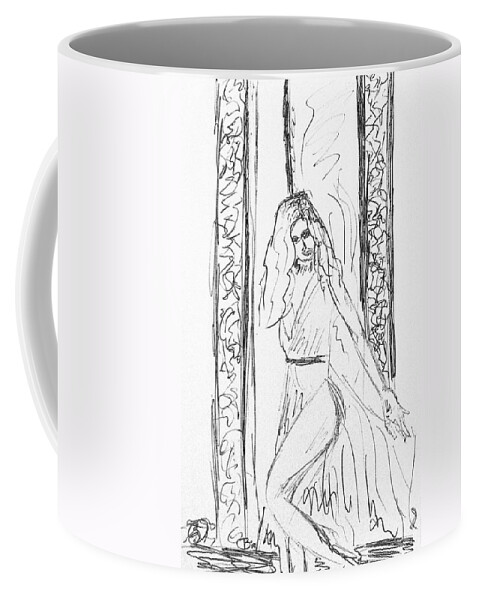 Sketch Coffee Mug featuring the drawing DoodleHer by Donna Blackhall