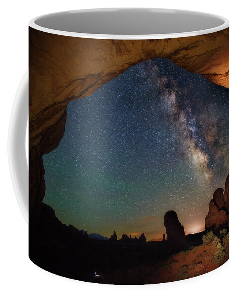 Starry Night Coffee Mug featuring the photograph Double Arch Milky Way Views by Darren White