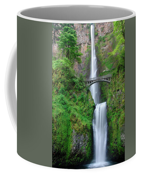 Multnomah Coffee Mug featuring the photograph Double Falls w/Bridge by Ted Keller