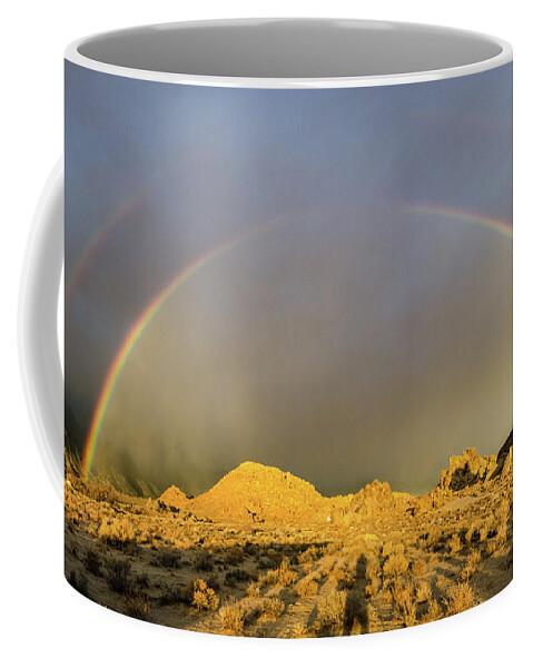 Landscape Coffee Mug featuring the photograph Double rainbow gold by Gaelyn Olmsted