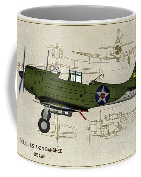 Douglas A-24 Banshee Coffee Mug featuring the digital art Douglas A-24 Banshee - Oil by Tommy Anderson