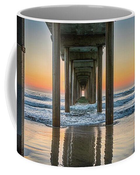 Beach Coffee Mug featuring the photograph Down Under Scripp's Pier by David Levin