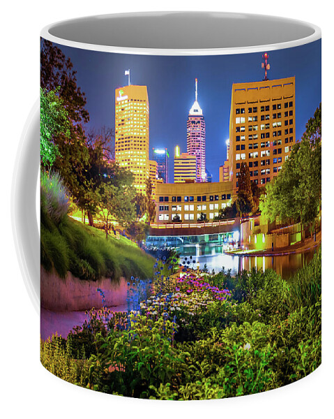 America Coffee Mug featuring the photograph Downtown Indianapolis Skyline at Night by Gregory Ballos
