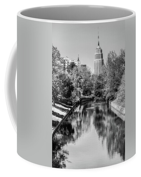 America Coffee Mug featuring the photograph Downtown San Antonio Skyline on the River in Black and White by Gregory Ballos