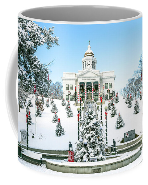 Downtown Sylva Nc Coffee Mug featuring the photograph Downtown Sylva Courthouse Christmas 2016 by Matthew Turlington