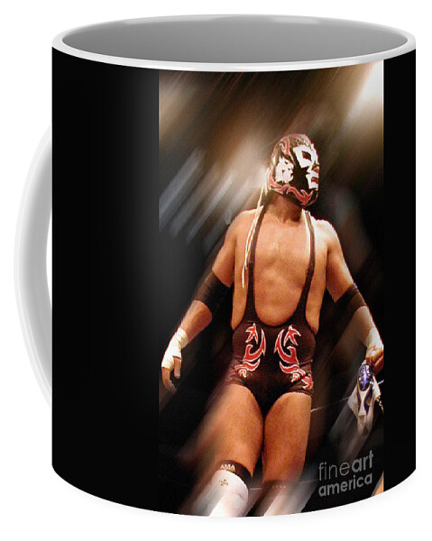 Lucha Libre Coffee Mug featuring the photograph Dr. Wagner With The Mask of Atlantis - lucha libre blur by Dorothy Lee