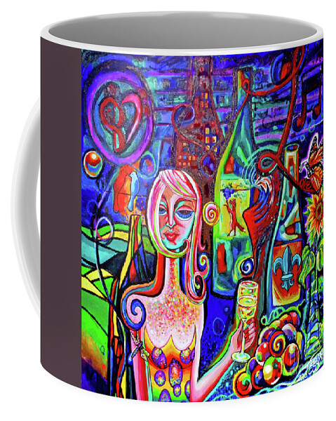 Girl Coffee Mug featuring the painting Dragonfly Girl With Wine And Grapes WallBall 2018 ORIGINAL by Genevieve Esson