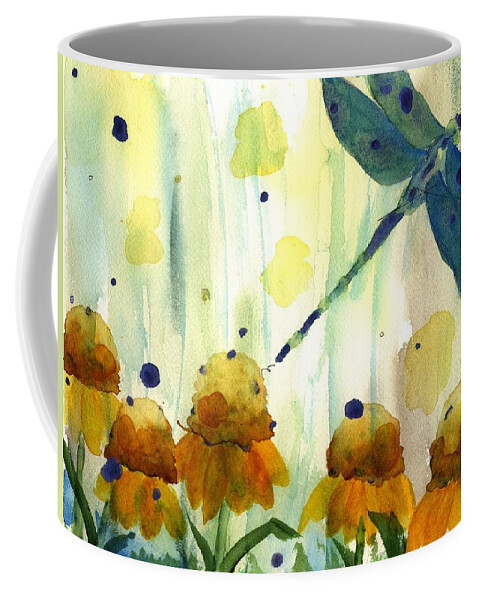 Dragonfly Coffee Mug featuring the painting Dragonfly in the Wildflowers by Dawn Derman