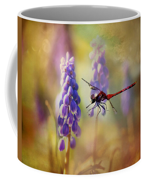 Dragonfly Photo Coffee Mug featuring the photograph Dragonfly thru the Hyacinths Print by Gwen Gibson