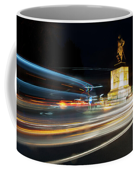 Helen Northcott Coffee Mug featuring the photograph Drakes Statue Traffic Trails by Helen Jackson