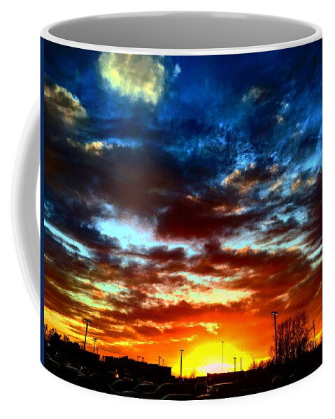 Blue Coffee Mug featuring the photograph Dramatic KC Sunset by Michael Oceanofwisdom Bidwell