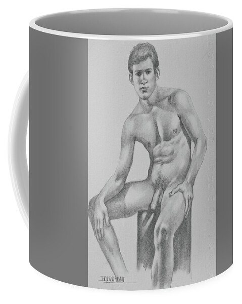 Drawing Coffee Mug featuring the drawing Drawing Male Nude #1805291 by Hongtao Huang