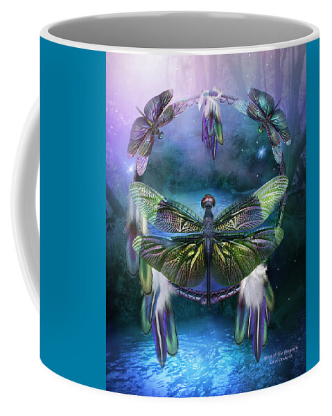 Carol Cavalaris Coffee Mug featuring the mixed media Dream Catcher - Spirit Of The Dragonfly by Carol Cavalaris