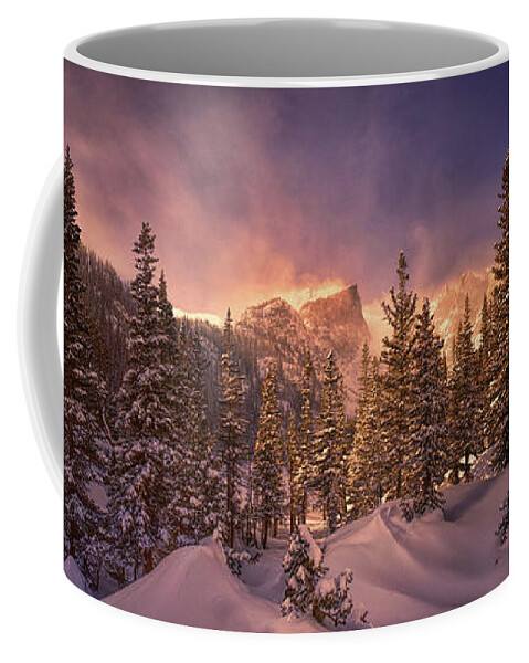  Dreamlake Coffee Mug featuring the digital art  Dream Lake Rocky Mountain National Park by OLena Art
