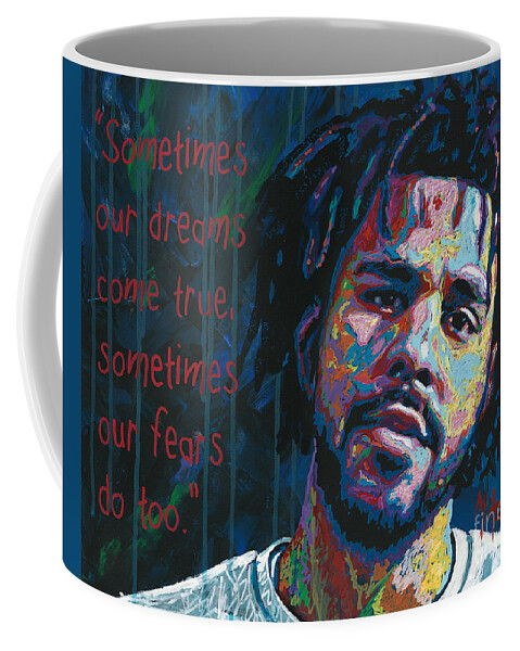 J. Cole Coffee Mug featuring the painting Dreams and Fears by Maria Arango