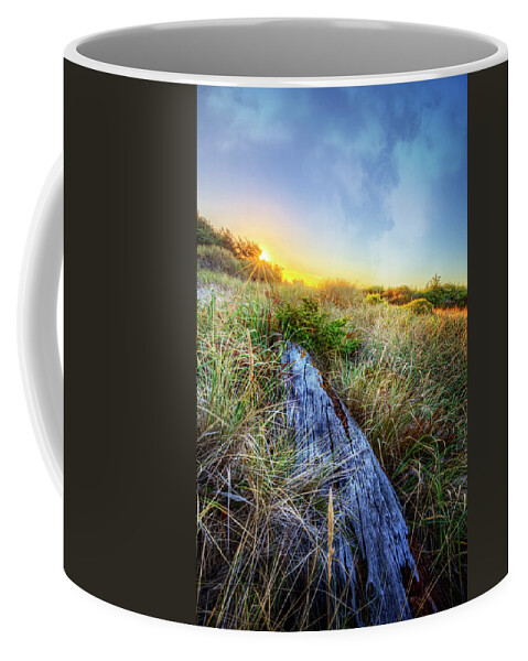 Clouds Coffee Mug featuring the photograph Driftwood at the Dunes by Debra and Dave Vanderlaan
