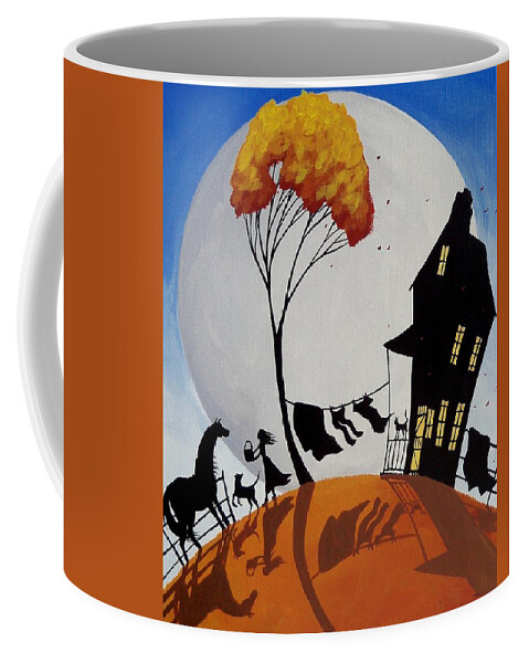 Landscape Coffee Mug featuring the painting Drink Of Water - silhouette farm landscape by Debbie Criswell