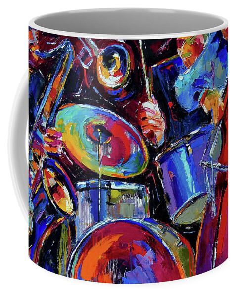 Jazz Coffee Mug featuring the painting Drums And Friends by Debra Hurd