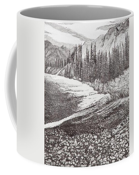Pen And Ink Coffee Mug featuring the drawing Dry Riverbed by Betsy Carlson Cross