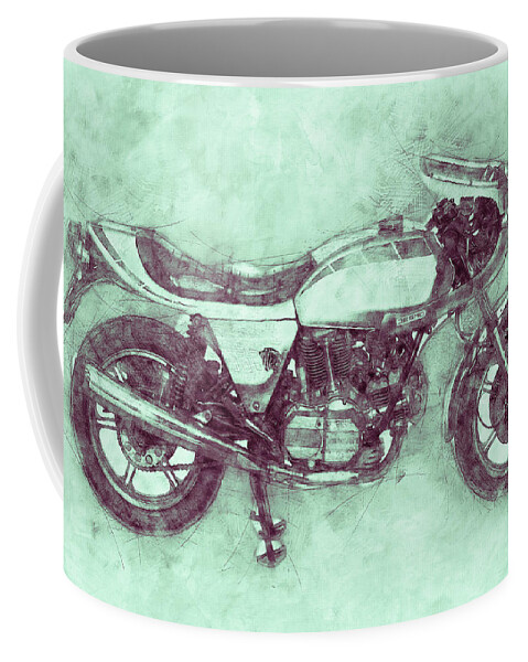 Ducati Supersport Coffee Mug featuring the mixed media Ducati SuperSport 3 - Sports Bike - 1975 - Motorcycle Poster - Automotive Art by Studio Grafiikka