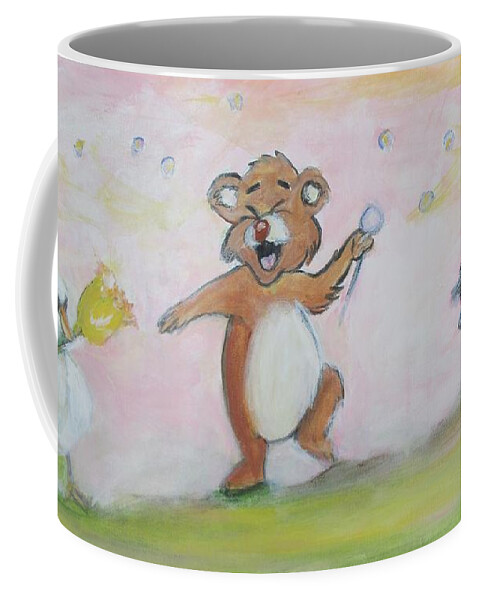 Duck Coffee Mug featuring the painting Duck, Bear,Owl by Denice Palanuk Wilson