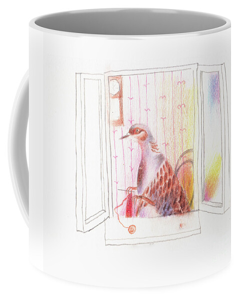 Baby Coffee Mug featuring the drawing Duck in a window by Maia Ianuschevici