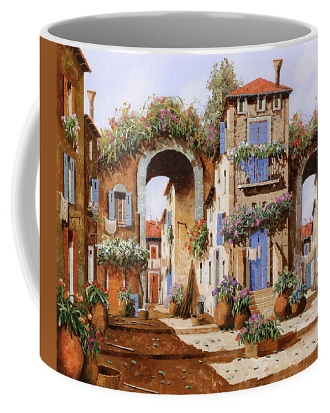 Italian Village Coffee Mug featuring the painting Cortile Con Archi by Guido Borelli