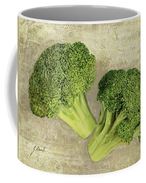 Broccoli Coffee Mug featuring the painting Due Broccoletti by Guido Borelli