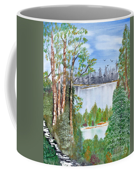Oil On Canvas Coffee Mug featuring the painting Dueling Lakes by Joseph Summa