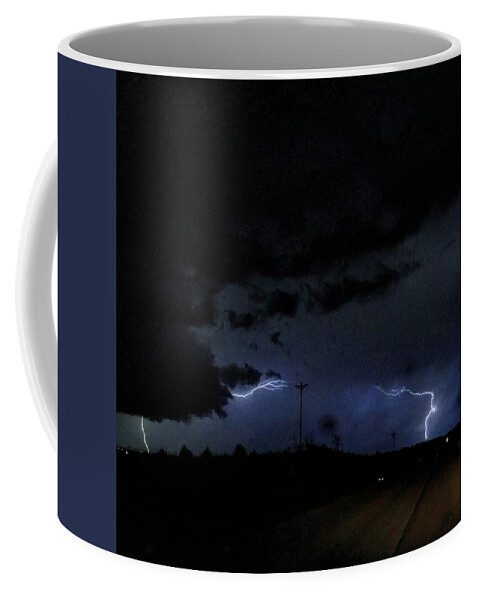 Farmer's Turnpike Coffee Mug featuring the digital art Dueling Lightning Bolts by Michael Oceanofwisdom Bidwell