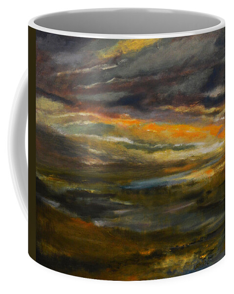  Sky Coffee Mug featuring the painting Dusk at the River by Julianne Felton