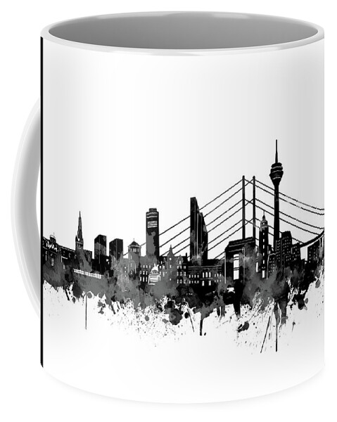 Dusseldorf Coffee Mug featuring the digital art Dusseldorf Skyline Black And White by Bekim M