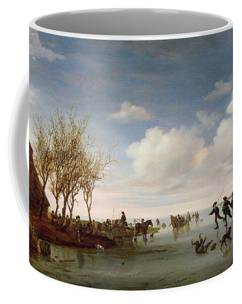 Dutch Coffee Mug featuring the painting Dutch landscape with Skaters by Salomon van Ruysdael