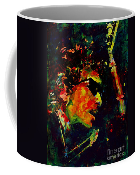 Bob Dylan Coffee Mug featuring the painting Dylan by Greg and Linda Halom
