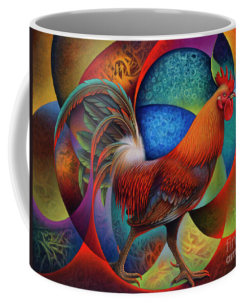 Rooster Coffee Mug featuring the painting Dynamic Rooster - 3D by Ricardo Chavez-Mendez