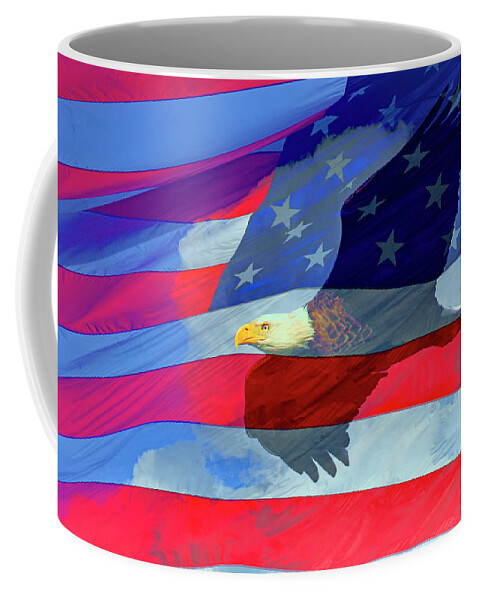 Us Coffee Mug featuring the photograph Eagle And Us Flag by Gary Corbett