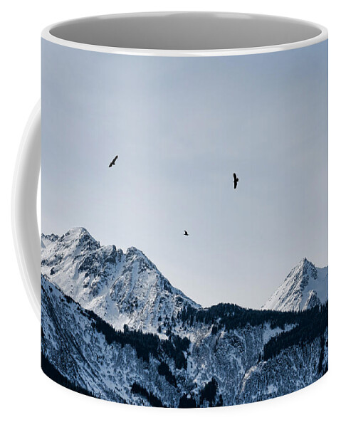 Alaska Coffee Mug featuring the photograph Eagles over mountains by Michele Cornelius