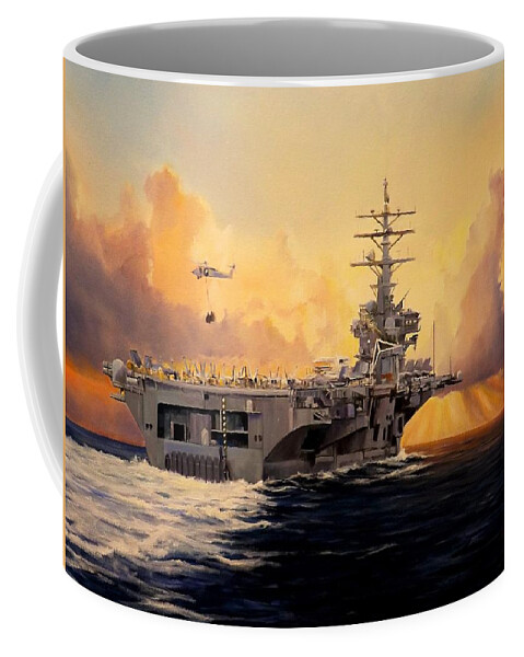 Aircraft Carrier Coffee Mug featuring the painting Early Morning Delivery by Barry BLAKE